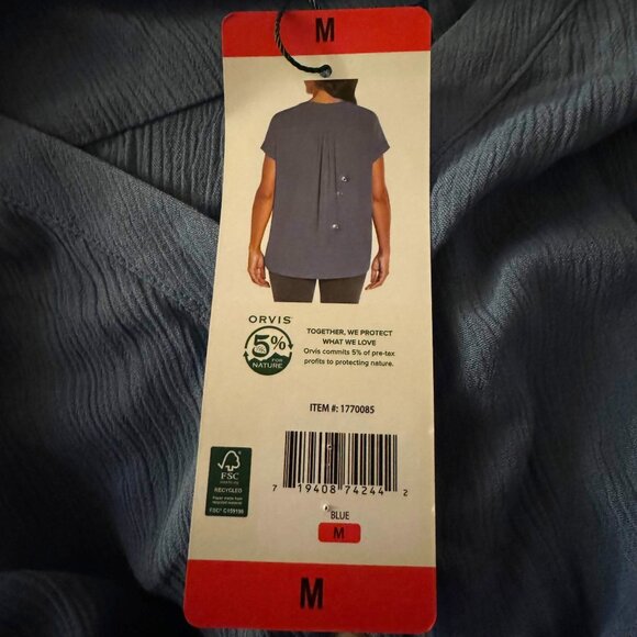 Orvis Womens Blue Button-Down Blouse With V-Neck & Short Sleeves Size Medium - Picture 7 of 7